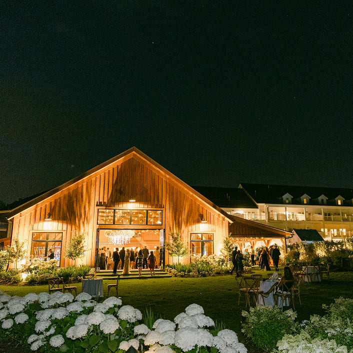 lake house cabin at night