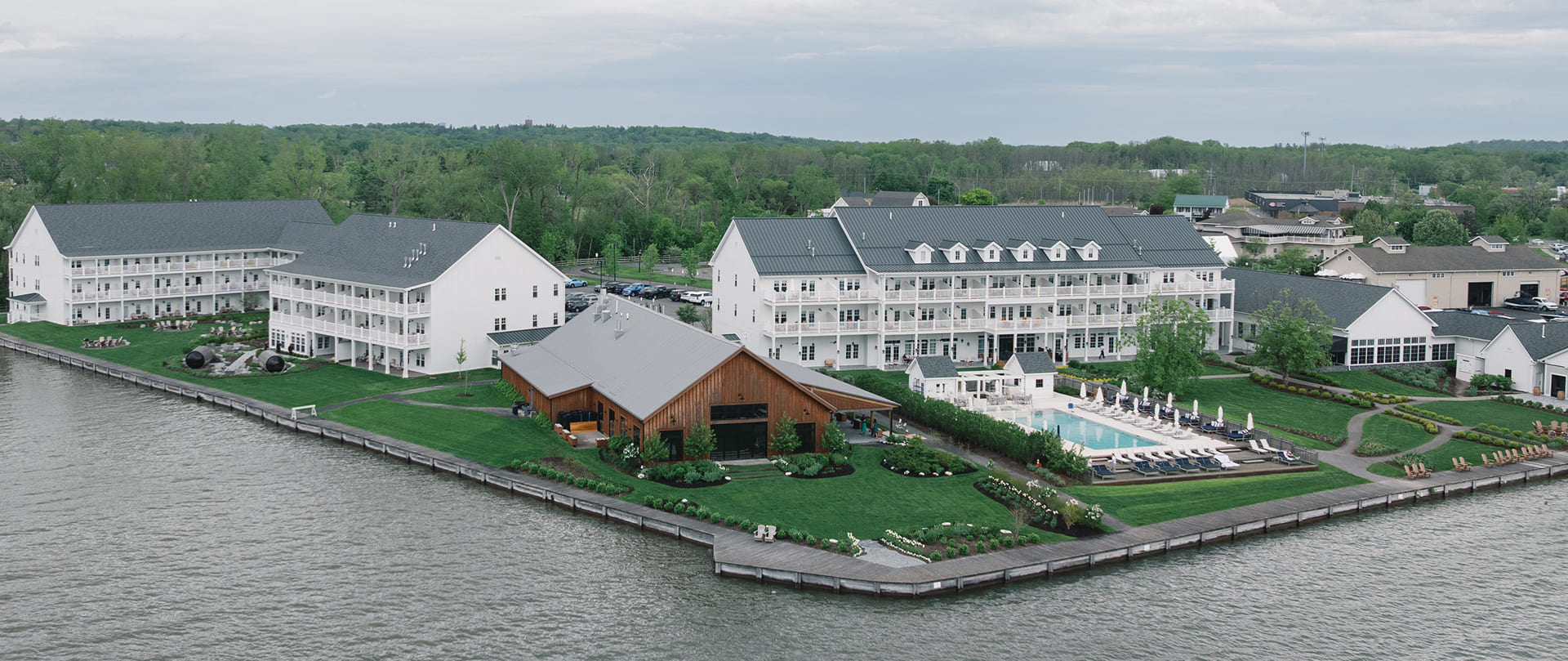 view of lake house from above
